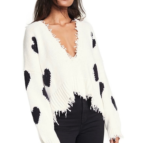Wildfox palmetto sweater white with black hearts distressed knit sz medium - Picture 4 of 13